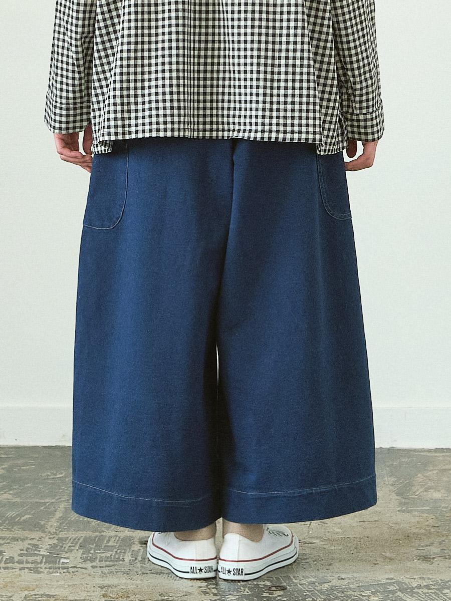 ワイドパンツ　C/Pu裏毛ニットデニム