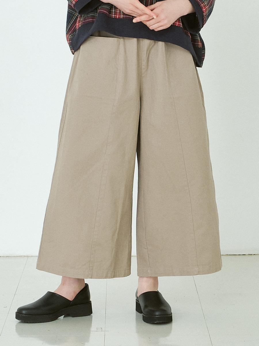 センター切り替えワイドパンツ　綿20ツイル