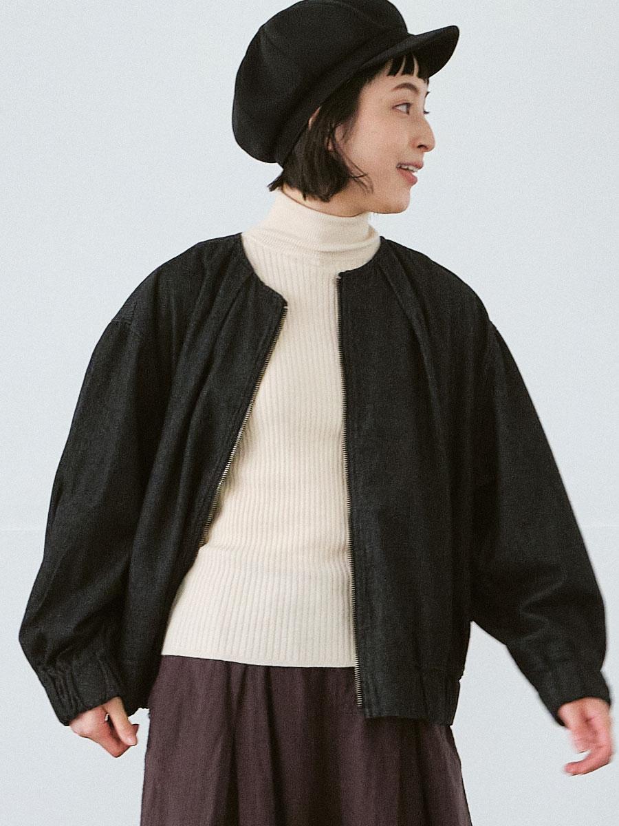 ノーカラージップジャケット　デニム