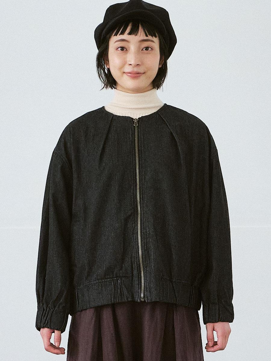 ノーカラージップジャケット　デニム