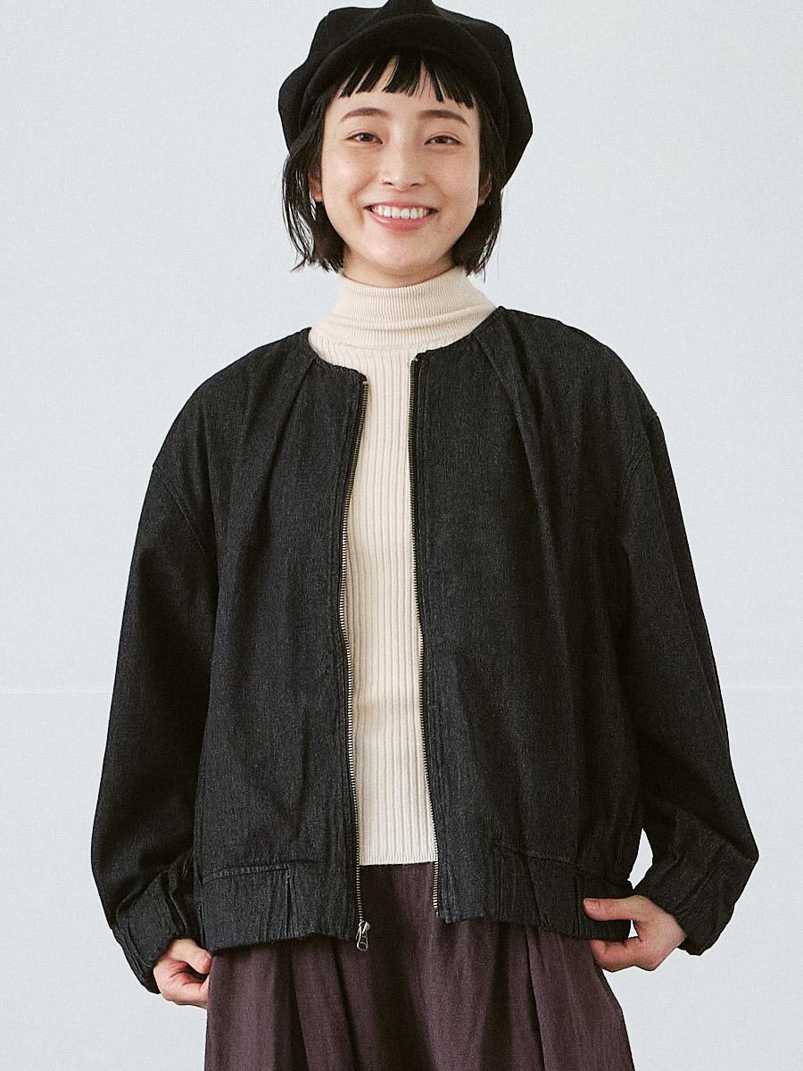 ノーカラージップジャケット　デニム