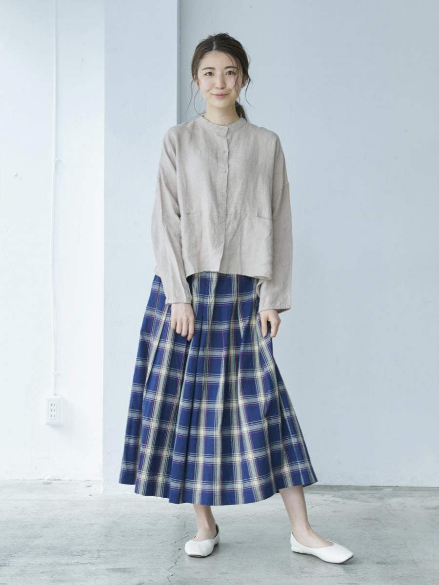 バンドカラーブラウス　リネンオックス