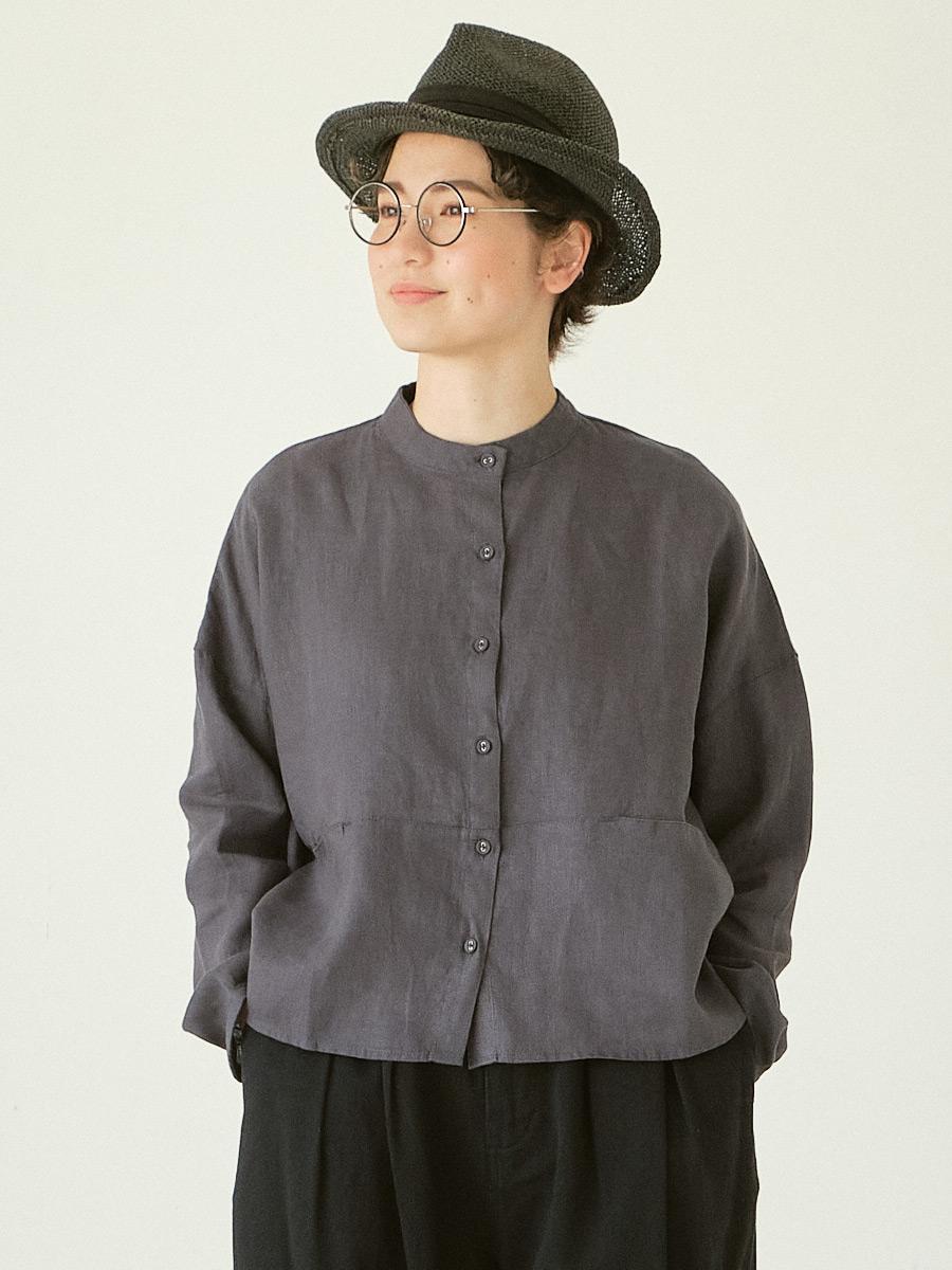 バンドカラーブラウス　リネンオックス