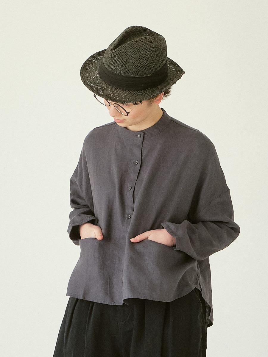 バンドカラーブラウス　リネンオックス