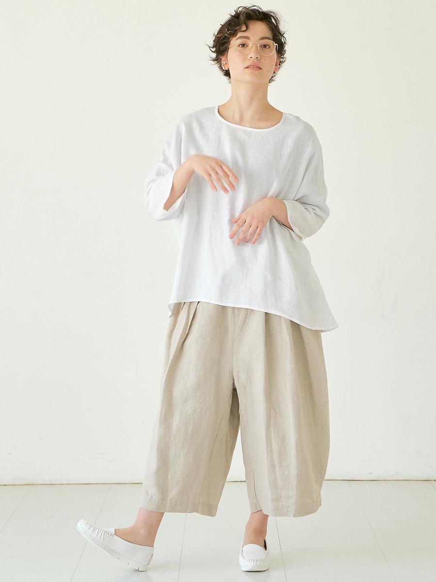 ワイドプルオーバーブラウス　リネンオックス