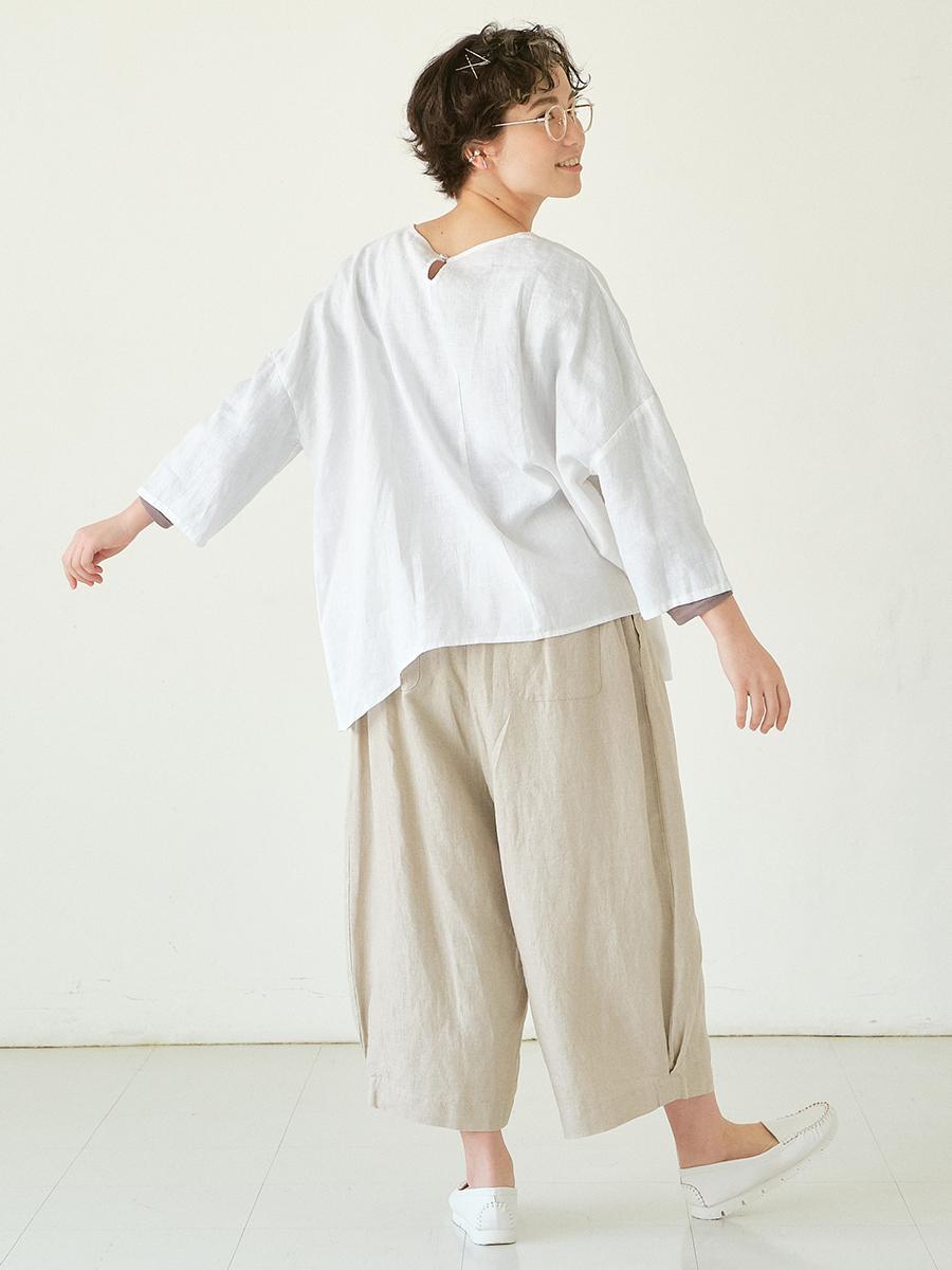 ワイドプルオーバーブラウス　リネンオックス