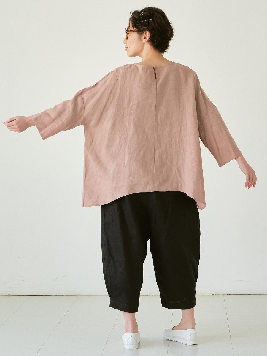 ワイドプルオーバーブラウス　リネンオックス