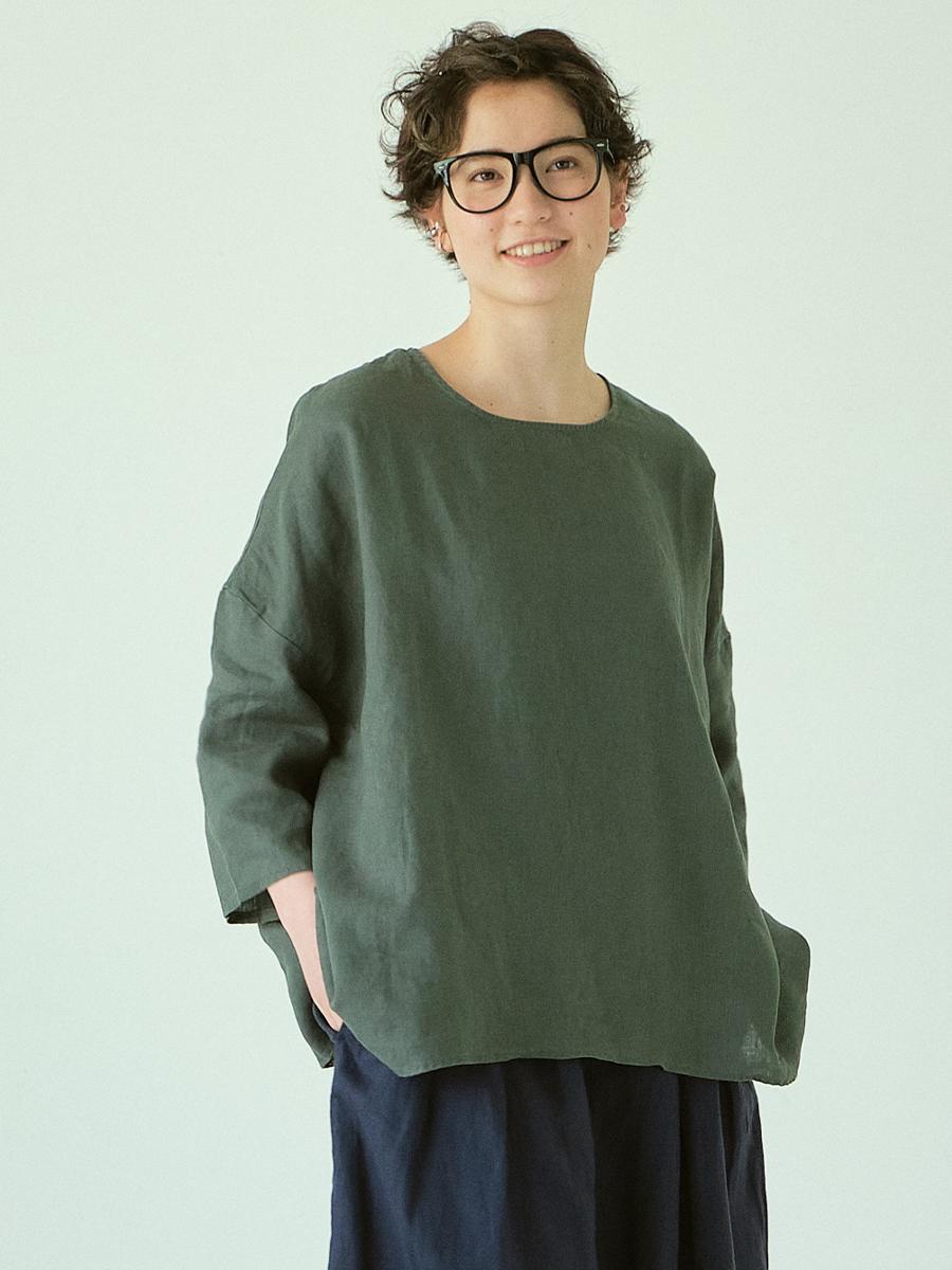 ワイドプルオーバーブラウス　リネンオックス