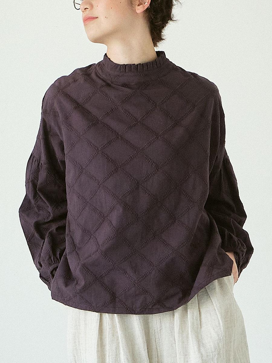 2WAY矢羽柄刺繍ブラウス　綿ローン
