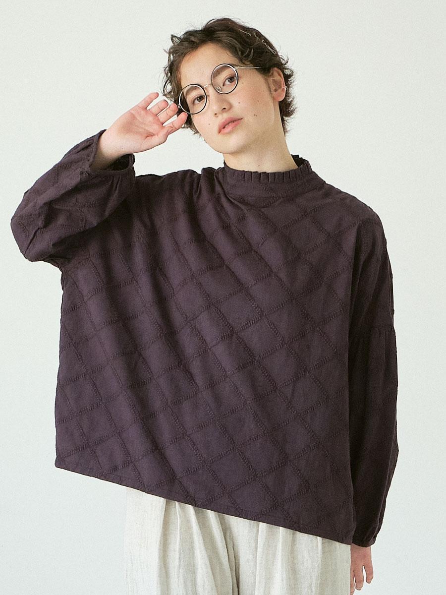 2WAY矢羽柄刺繍ブラウス　綿ローン