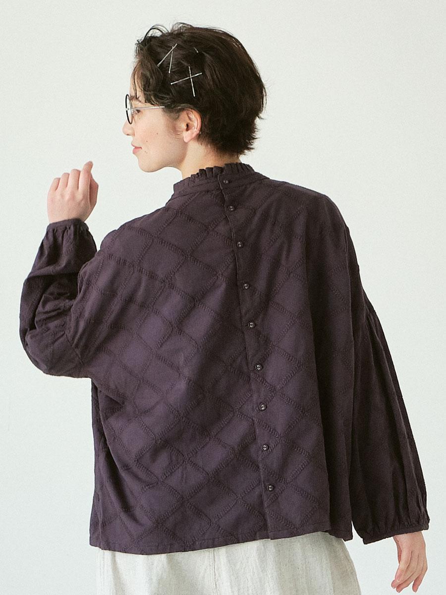 2WAY矢羽柄刺繍ブラウス　綿ローン