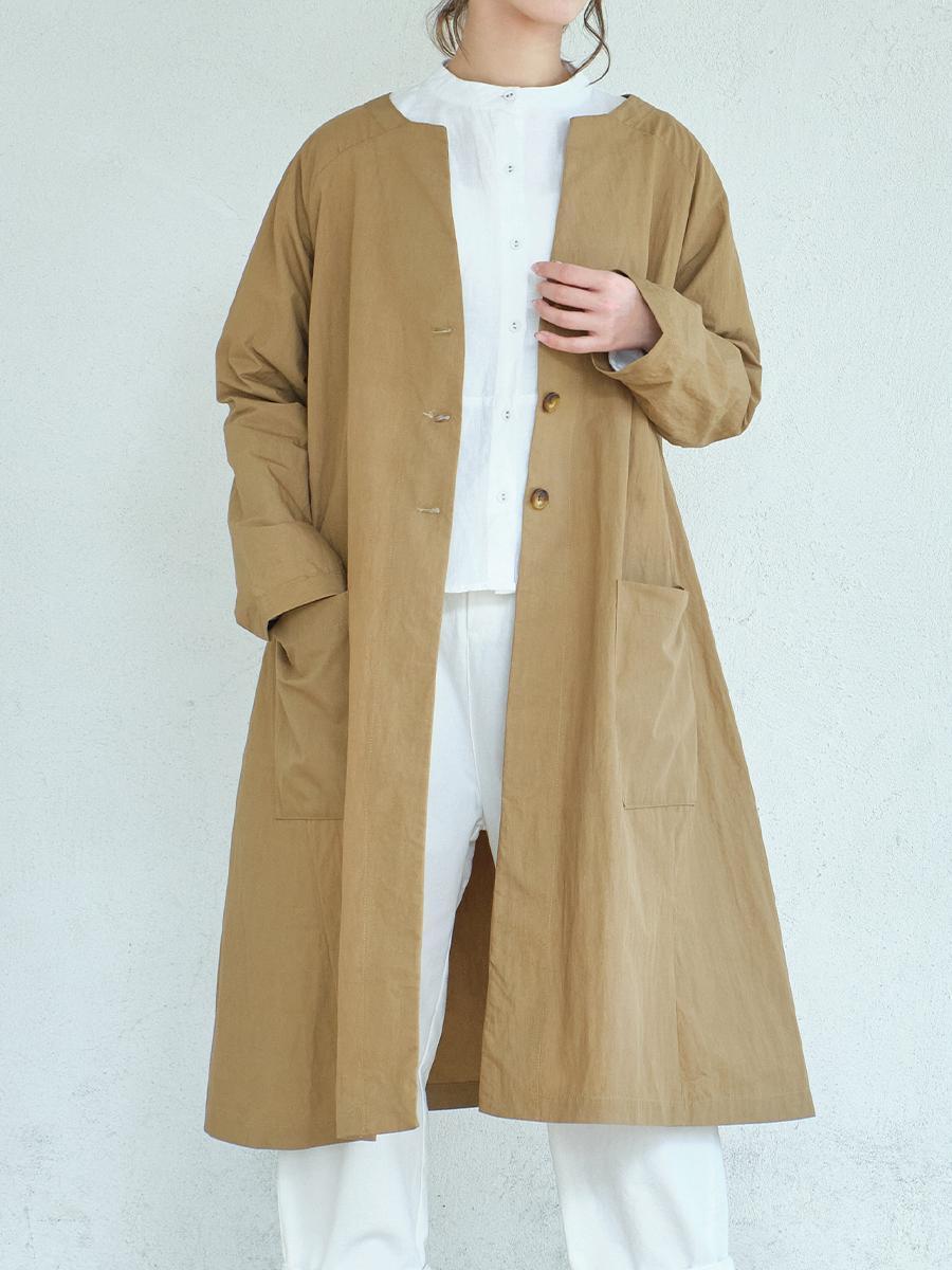 ノーカラーコート　コットンナイロンワッシャー
