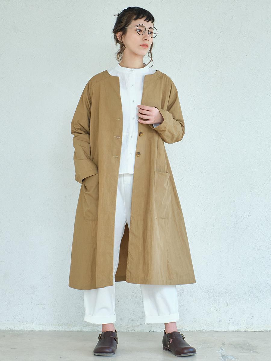 ノーカラーコート　コットンナイロンワッシャー