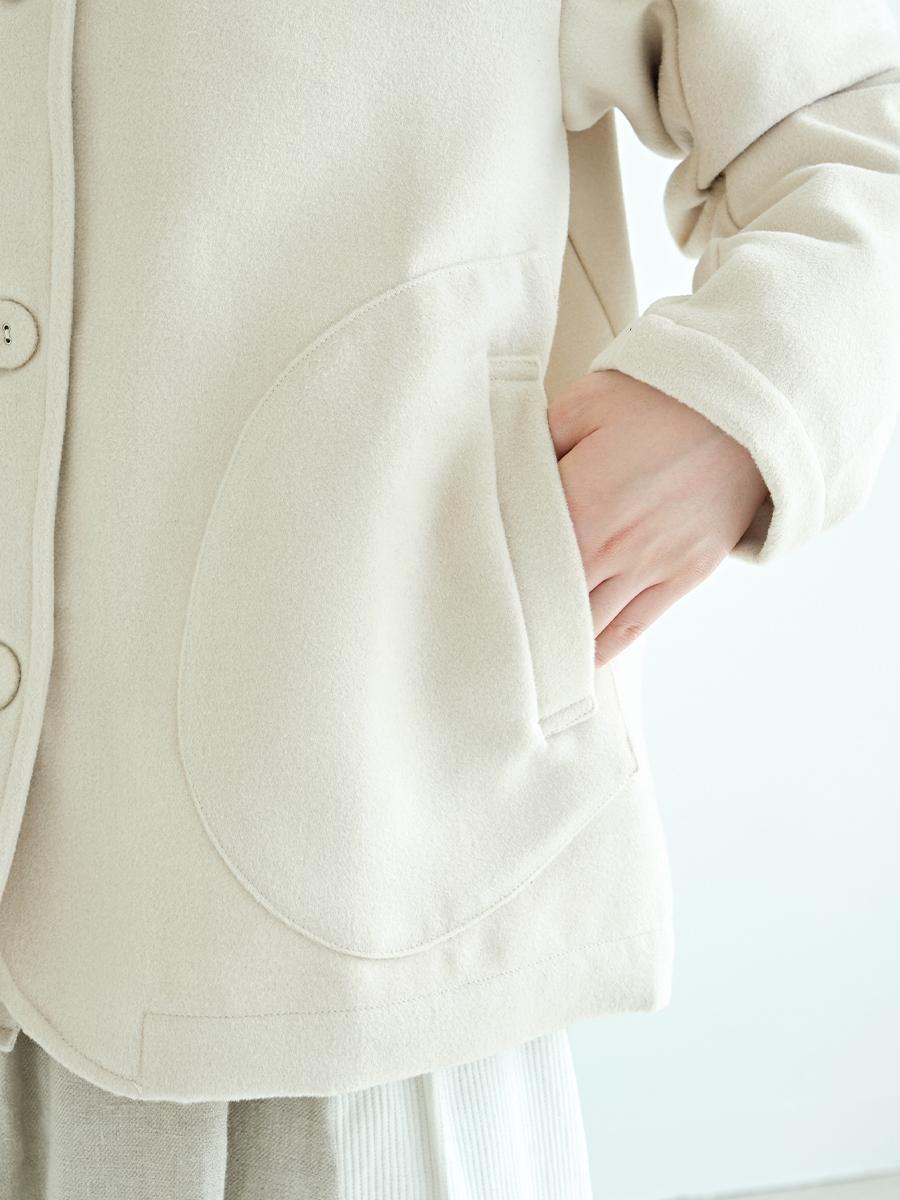 ノーカラージャケット　T/Rフェイクウール