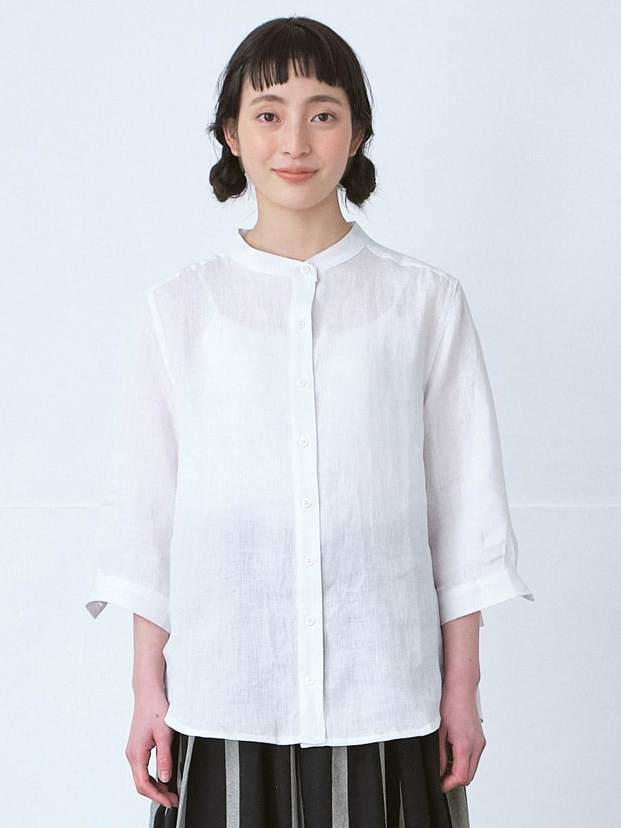 バンドカラーブラウス　リネンオックス