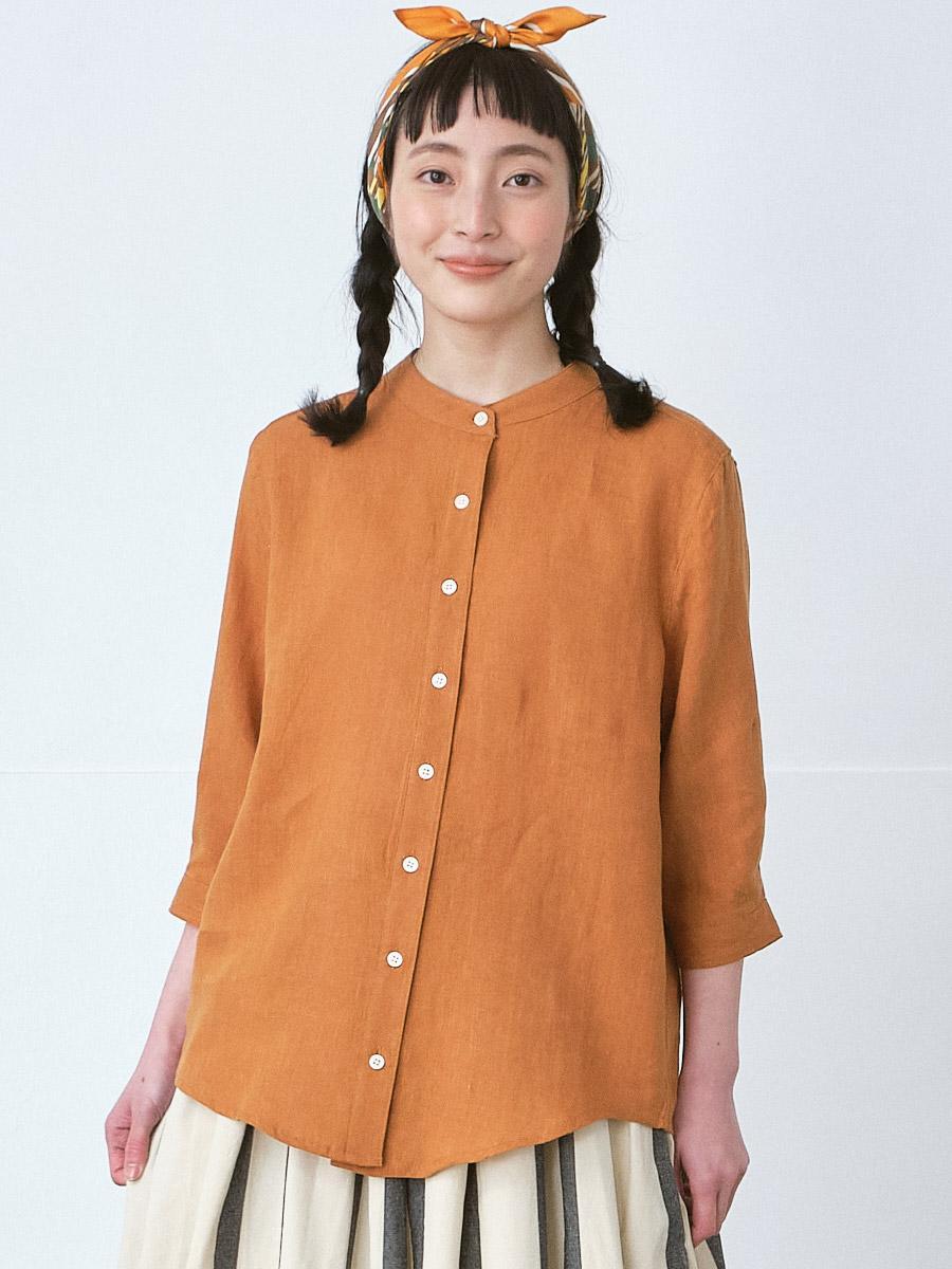 バンドカラーブラウス　リネンオックス