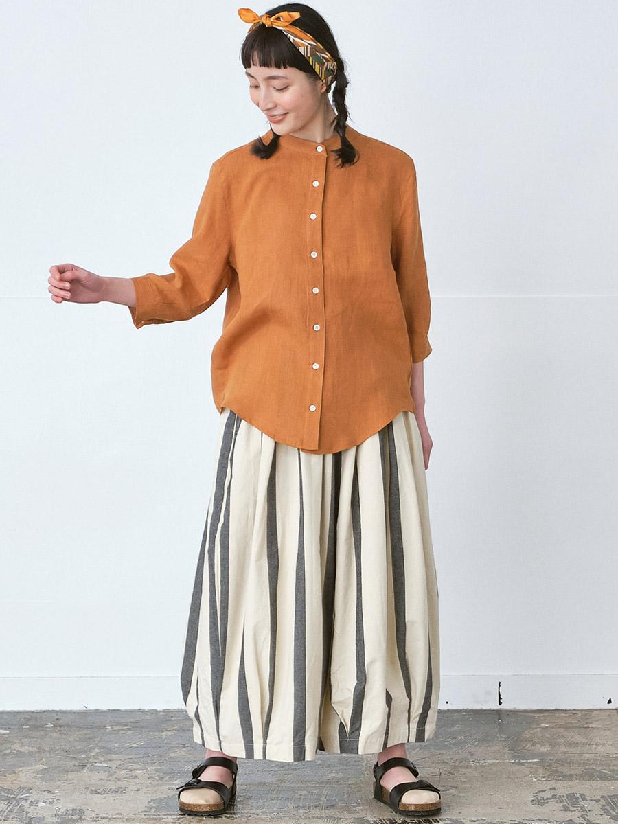 バンドカラーブラウス　リネンオックス