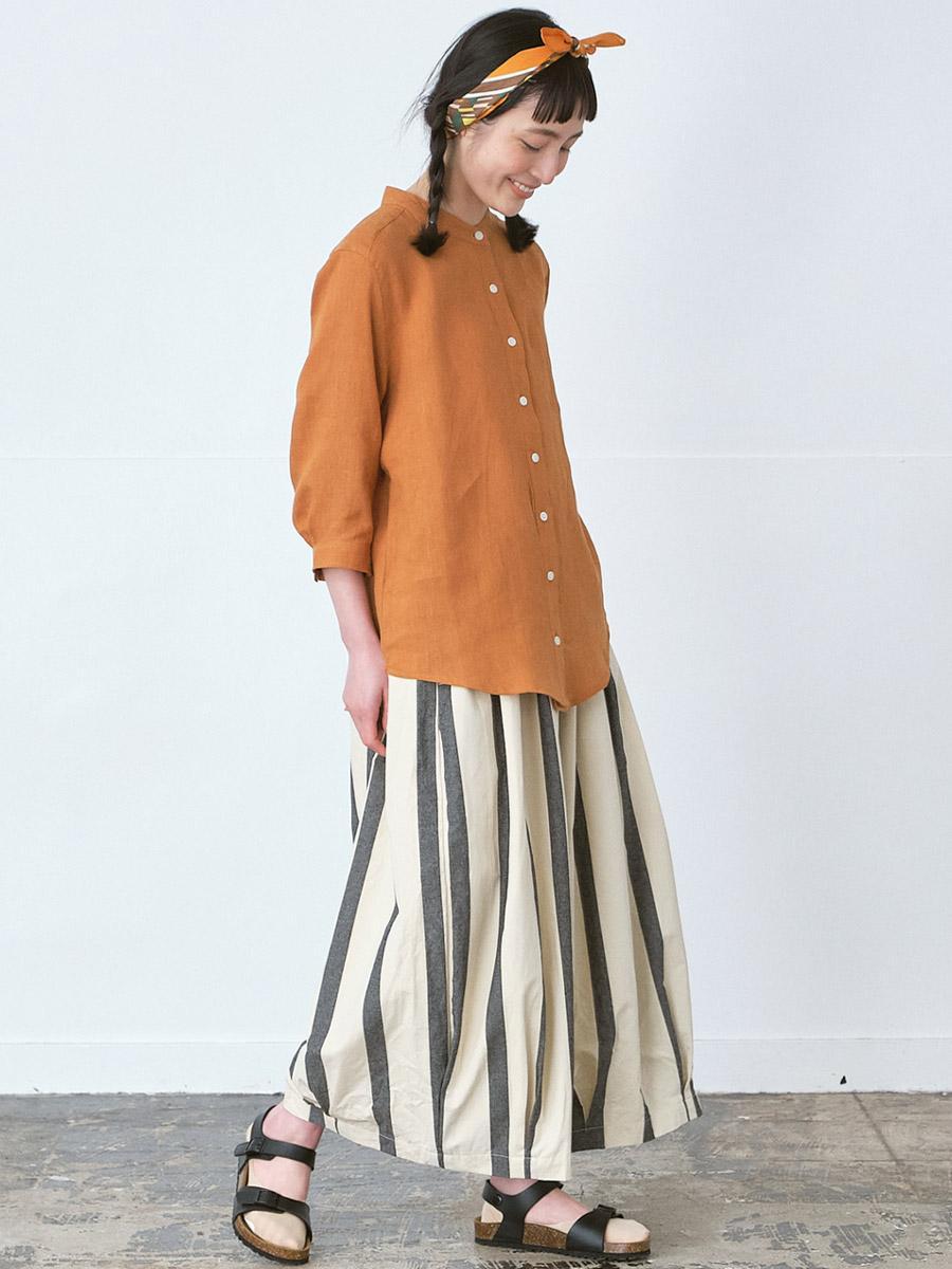 バンドカラーブラウス　リネンオックス
