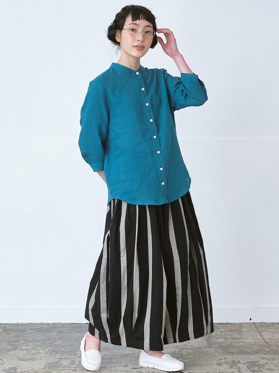バンドカラーブラウス　リネンオックス