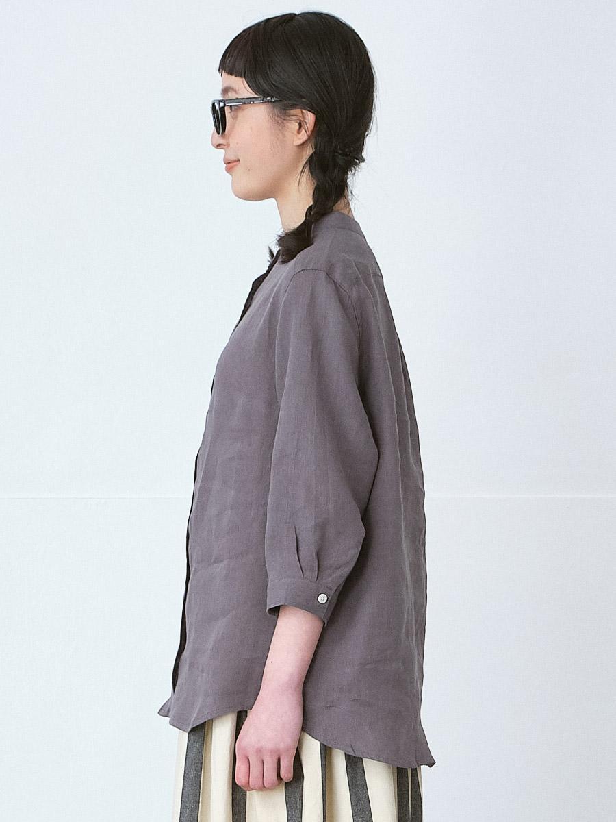 バンドカラーブラウス　リネンオックス