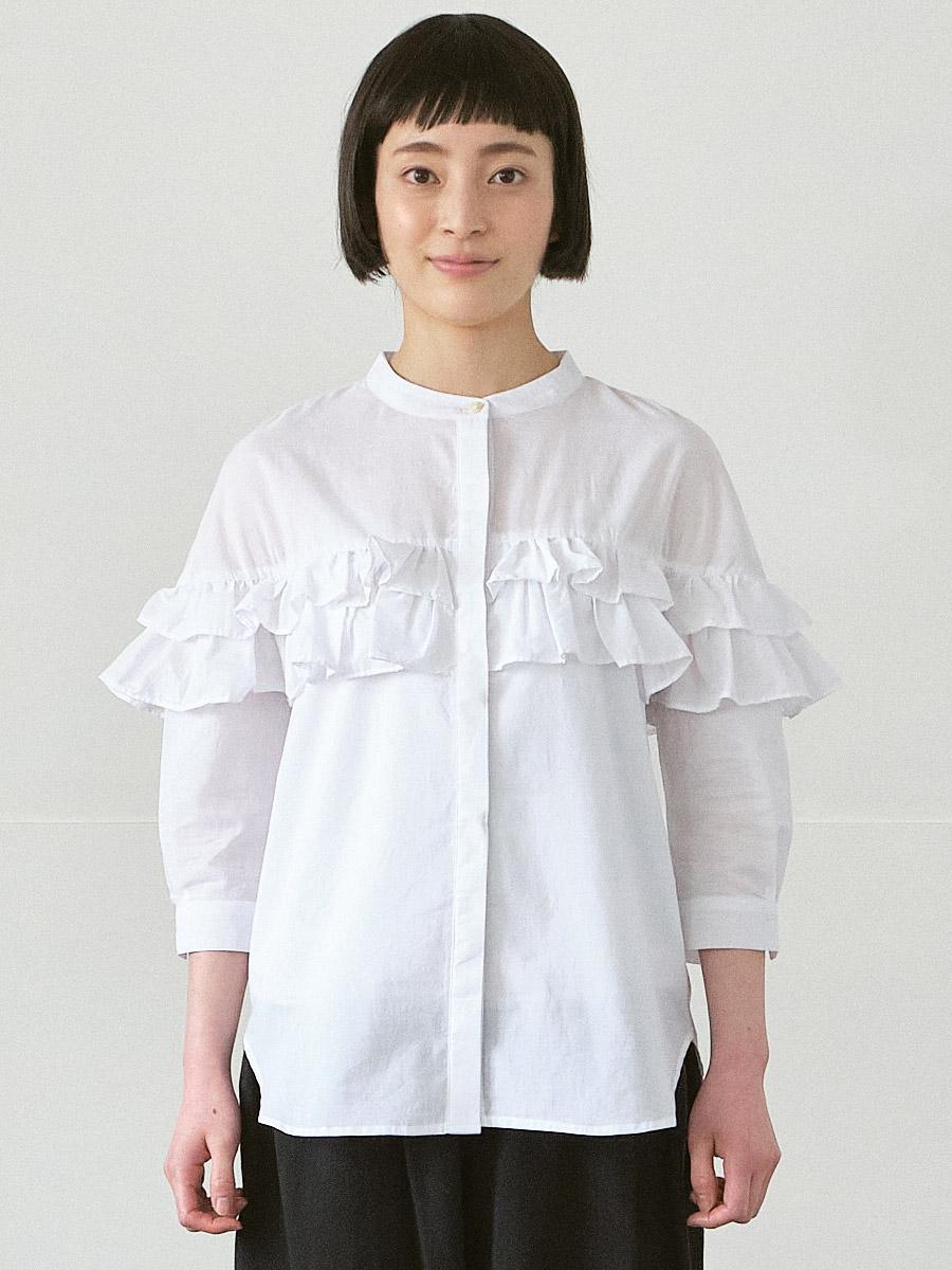 フリルハンパ袖ブラウス　綿60ローン