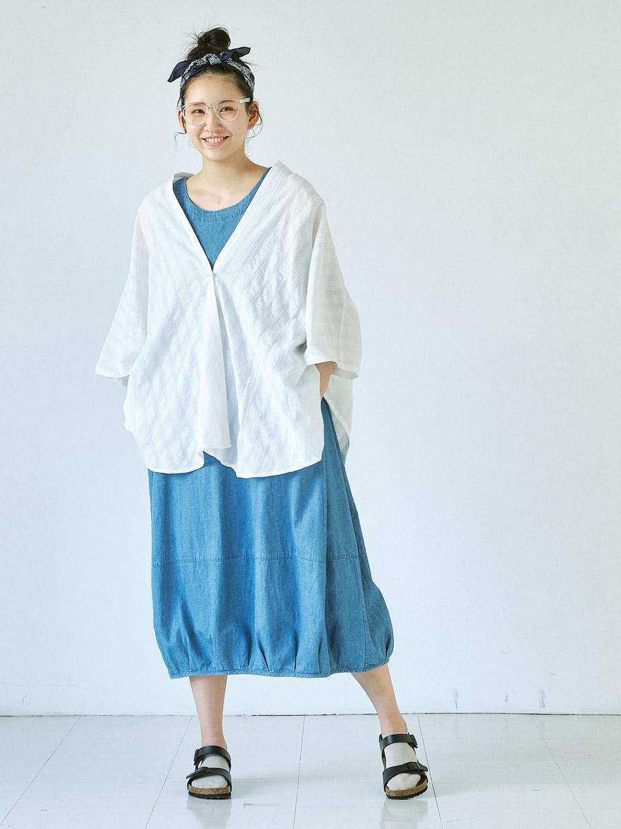 ショールカーディガン　綿パナマストライプ