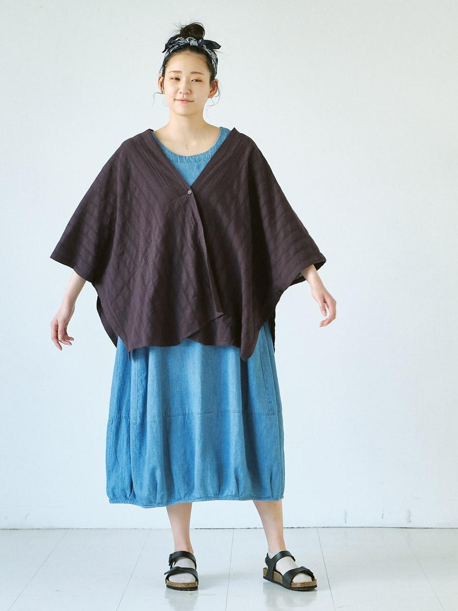 ショールカーディガン　綿パナマストライプ