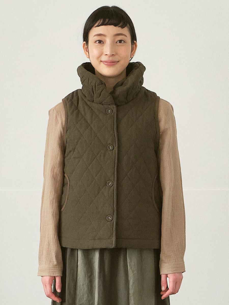 キルティングベスト 綿麻接結
