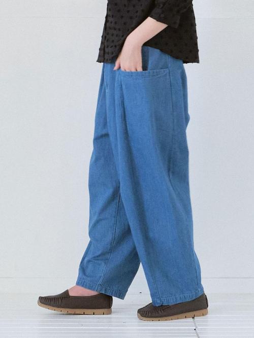 ポケットテーパードパンツ　綿麻デニム