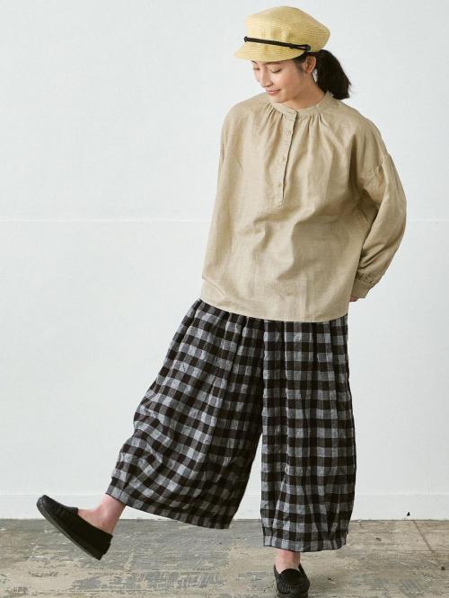 バルーンパンツ　L/Rブロックチェック