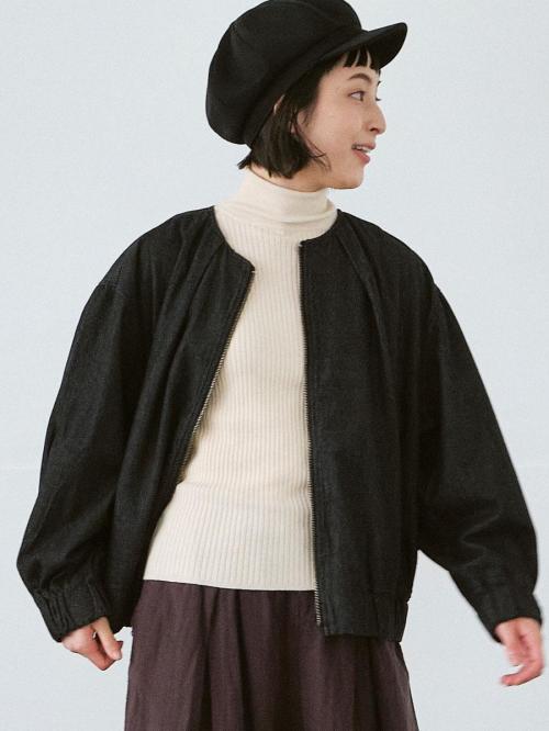 ノーカラージップジャケット　デニム