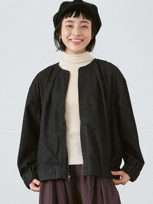 ノーカラージップジャケット　デニム