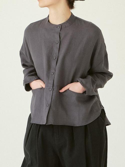 バンドカラーブラウス　リネンオックス