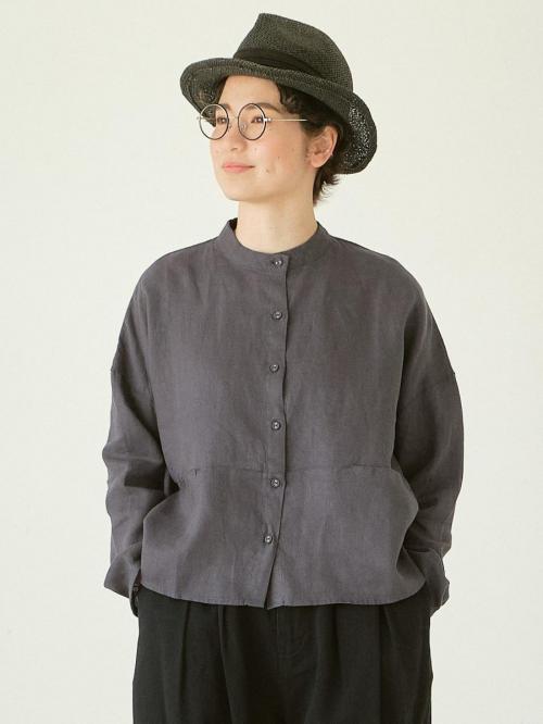 バンドカラーブラウス　リネンオックス