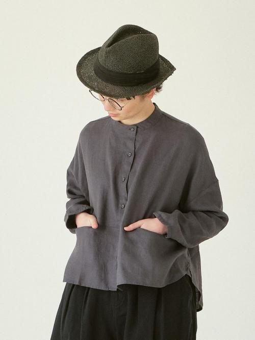 バンドカラーブラウス　リネンオックス