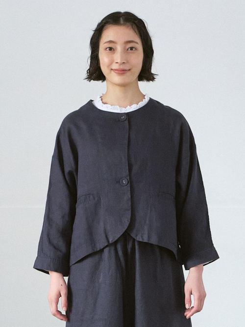 ノーカラージャケット　リネンオックス