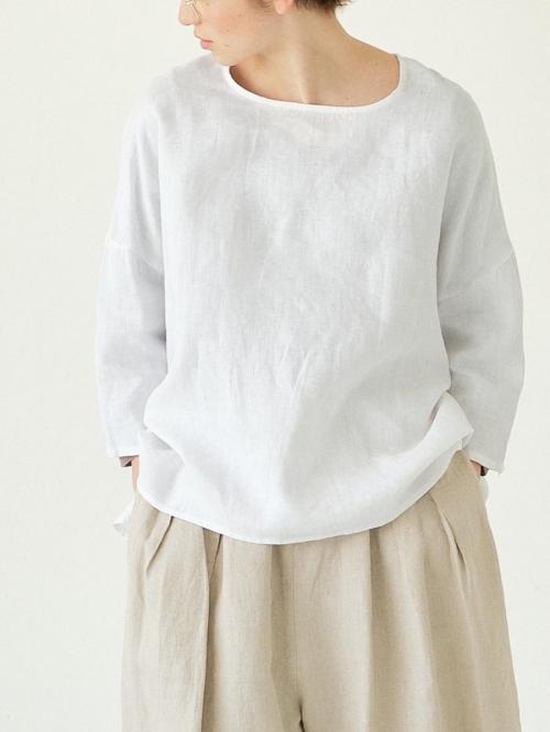 ワイドプルオーバーブラウス　リネンオックス