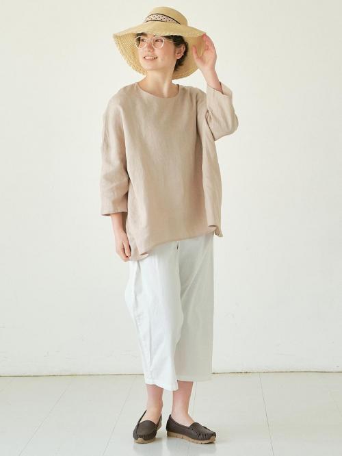 ワイドプルオーバーブラウス　リネンオックス