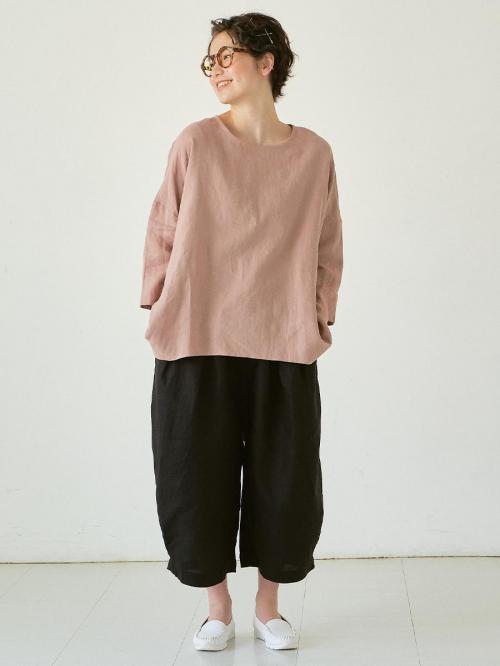 ワイドプルオーバーブラウス　リネンオックス