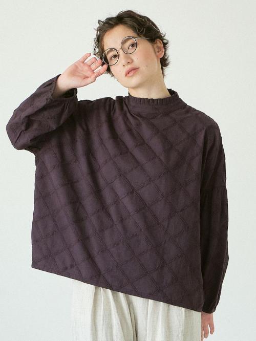2WAY矢羽柄刺繍ブラウス　綿ローン