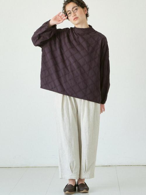 2WAY矢羽柄刺繍ブラウス　綿ローン