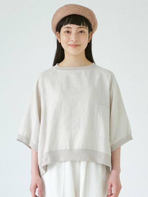 リブプルオーバーブラウス　綿麻ポプリン