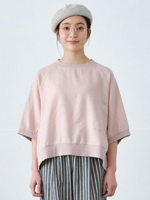 リブプルオーバーブラウス　綿麻ポプリン
