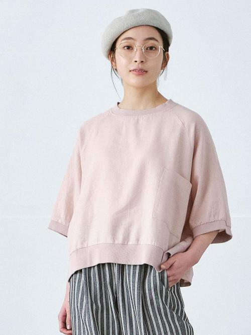 リブプルオーバーブラウス　綿麻ポプリン