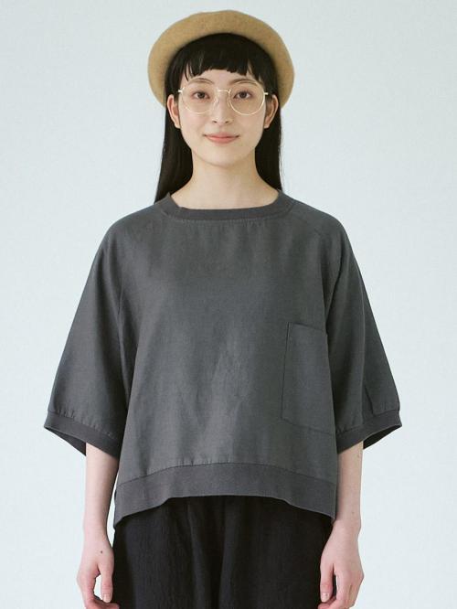 リブプルオーバーブラウス　綿麻ポプリン