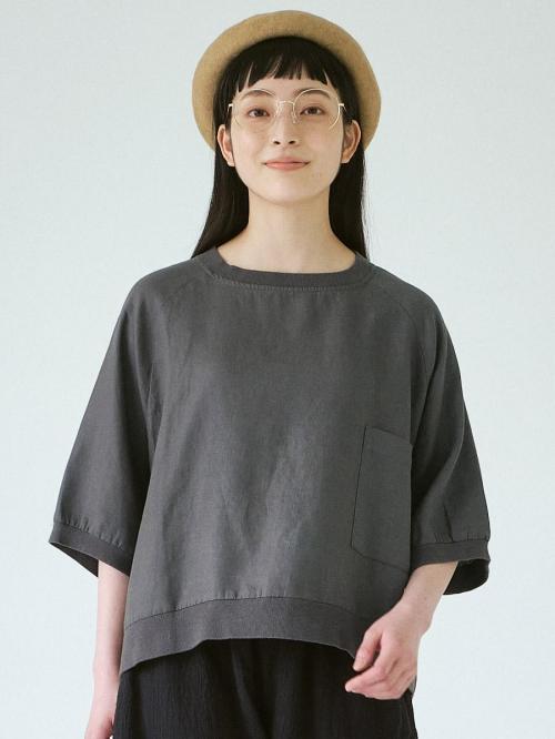 リブプルオーバーブラウス　綿麻ポプリン