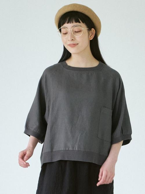 リブプルオーバーブラウス　綿麻ポプリン