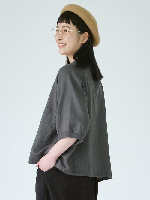 リブプルオーバーブラウス　綿麻ポプリン