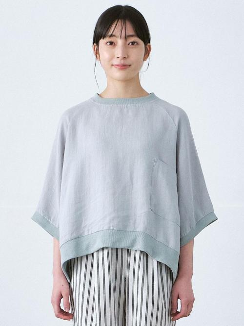 リブプルオーバーブラウス　綿麻ポプリン