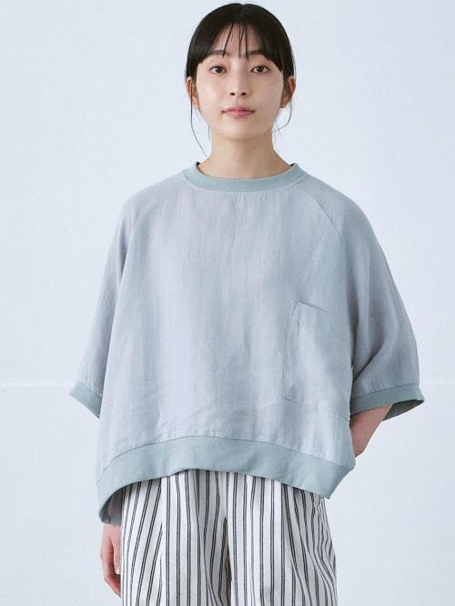 リブプルオーバーブラウス　綿麻ポプリン